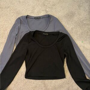 SHEIN Black and Gray Long Sleeve Tops